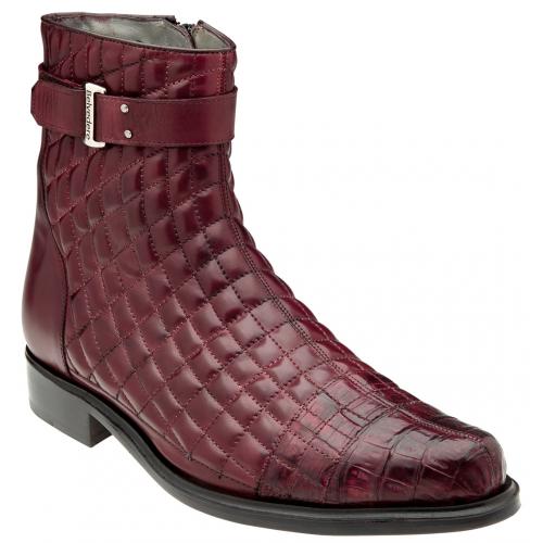 Belvedere "Libero" Antique Wine Genuine Alligator / Soft Quilted Leather / Leather Sole Boots 819.